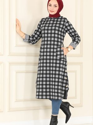 Gri Düğme Detaylı Ekose Tunik Gri Düğme Detaylı Ekose Tunik
