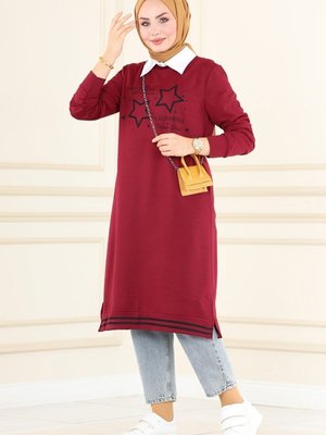 Bordo Yıldız Baskılı Spor Tunik Bordo Yıldız Baskılı Spor Tunik