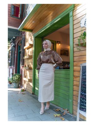 Kumaş Kalem Etek Krem