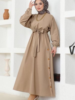 Vizyon Düğme Detaylı Terikoton Elbise