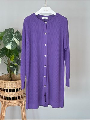 Merserize Çizgi Detay Düğmeli Hırka Lila