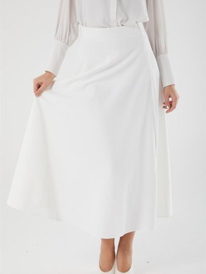 Yandan Fermuarlı Optik Beyaz Etek