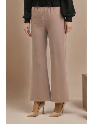 Bej Beli Lastikli Bol Paça Pantolon