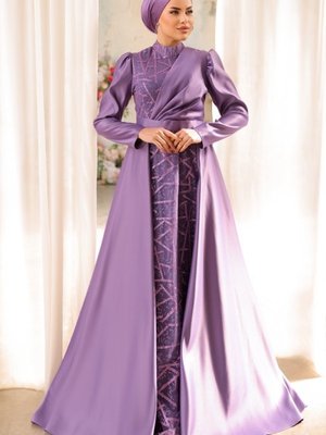 Lila Afitap Saten Abiye Elbise