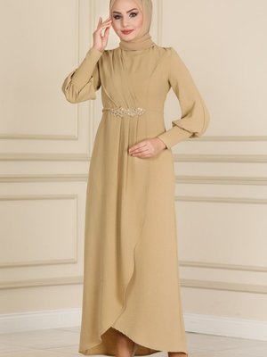 Bej Drapeli Aerobin Elbise