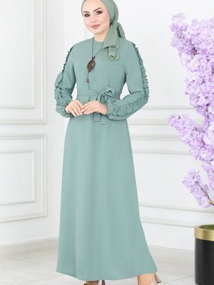 Mint Kolları Fırfırlı Aerobin Elbise