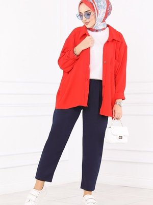 Lacivert Beli Lastikli Dabıl Pantolon Lacivert Beli Lastikli Dabıl Pantolon