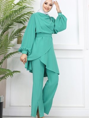 Mint Şal Yakalı İkili Takım Mint Şal Yakalı İkili Takım