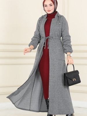 Gri Beli Tünelli Kışlık Ferace Gri Beli Tünelli Kışlık Ferace