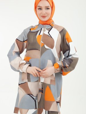 Armine Trend Kolları Lastikli Dijital Baskılı Fermuarlı Tunik Bej Armine Trend Kolları Lastikli Dijital Baskılı Fermuarlı Tunik Bej