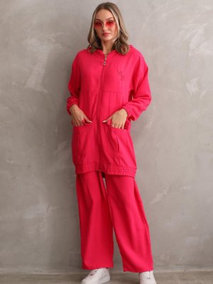 Fuşya Yazlık Trenç Pantolon Alt Üst İkili Keten Takım Fuşya Yazlık Trenç Pantolon Alt Üst İkili Keten Takım