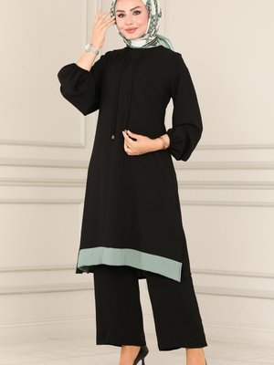 Siyah & Mint Yakası Bağcıklı Aerobin Takım Siyah & Mint Yakası Bağcıklı Aerobin Takım