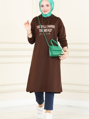 Kahve Yazı Baskılı Spor Tunik Kahve Yazı Baskılı Spor Tunik