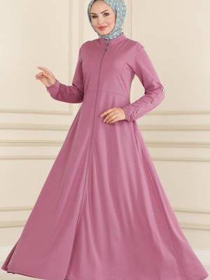 Gül Kurusu Aksesuar Düğmeli Ferace Gül Kurusu Aksesuar Düğmeli Ferace