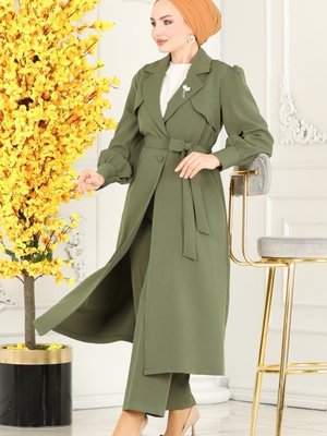 Haki Broş Detaylı Dabıl Takım