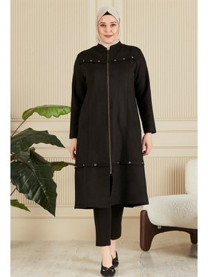 Siyah Giyim Büyük Beden Kuş Gözü Skuba Kap Pardesü Siyah Giyim Büyük Beden Kuş Gözü Skuba Kap Pardesü
