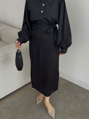 Beli Bağlamalı Keten Anvelop Etek Dar Kalıp