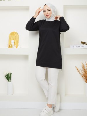 Siyah Fermuar Detaylı Sweatshirt