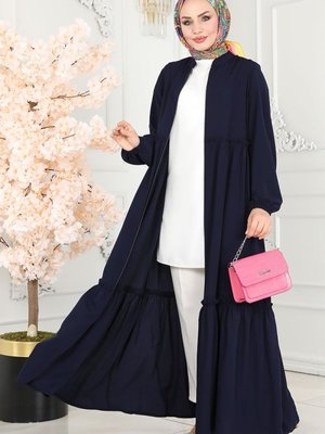 Lacivert Eteği Fırfırlı Medine İpeği Ferace Lacivert Eteği Fırfırlı Medine İpeği Ferace