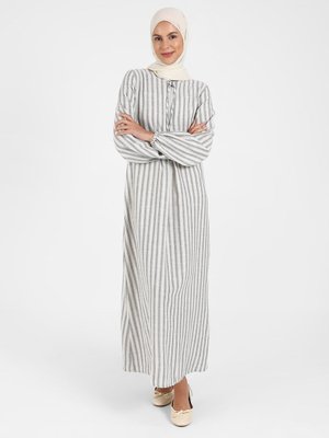 Haki A Pile Fiyonk Yaka Detaylı Elbise Açık