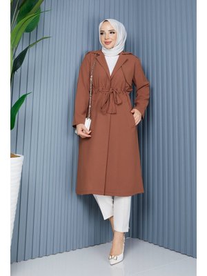 Kahverengi Gömlek Yaka Bel Büzgülü Cepli Kap Kahverengi Gömlek Yaka Bel Büzgülü Cepli Kap