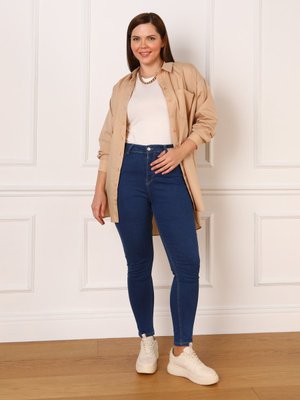 Mavi Büyük Beden Doğal Kumaşlı Toparlayıcı Kot Pantolon