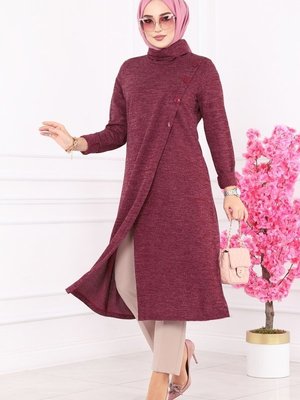 Bordo Düğme Detaylı Selanik Tunik Bordo Düğme Detaylı Selanik Tunik