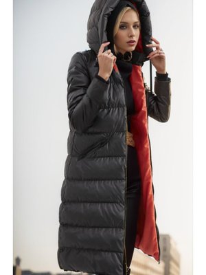 Fermuarlı Uzun Şişme Yelek Siyah Oranj