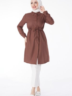 Düz Orta Kahve Beli Tünel Detaylı Tunik