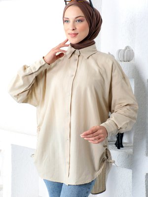 Yanı Büzgü Detaylı Tunik Bej