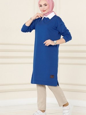 İndigo Arma Detaylı Basic Tunik İndigo Arma Detaylı Basic Tunik