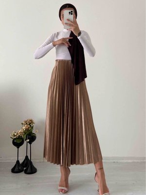 Işıltı Denye Pliseli Etek Vizon Işıltı Denye Pliseli Etek Vizon