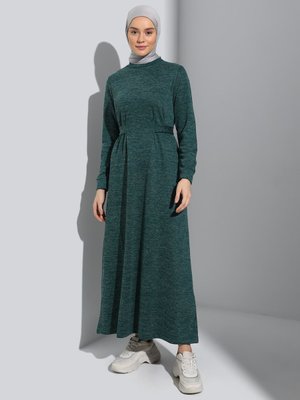 Zümrüt Yeşili Belden Bağlama Detaylı Elbise