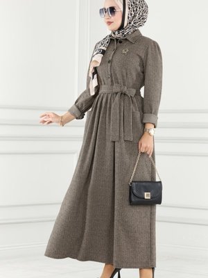 Vizyon Cep Detaylı Balıksırtı Elbise