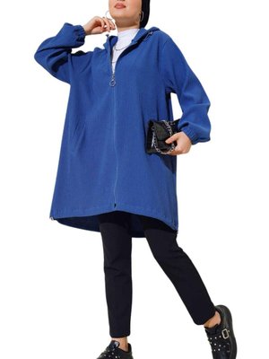 İndigo Önü Fermuarlı Fitilli Bomber Mont İndigo Önü Fermuarlı Fitilli Bomber Mont