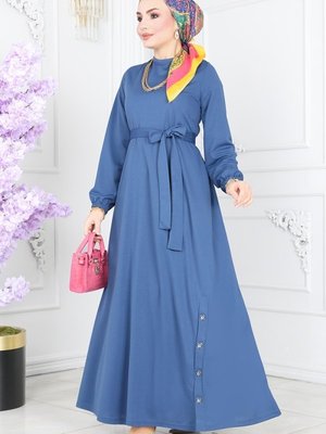 İndigo Aksesuar Düğmeli Mira Elbise