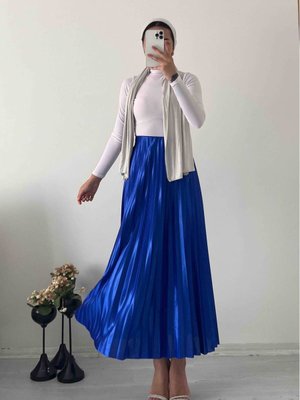 Işıltı Denye Pliseli Etek Saks Işıltı Denye Pliseli Etek Saks