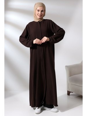 Koyu Kahve Aerobin Gizli Fermuarlı Ferace Elbise Koyu Kahve Aerobin Gizli Fermuarlı Ferace Elbise