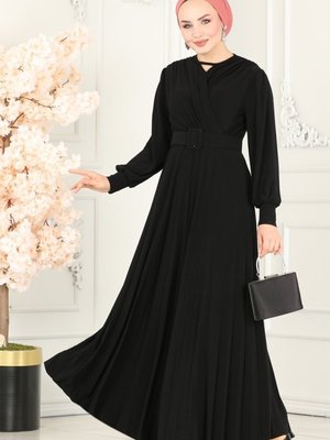 Siyah Kemerli Sandy Elbise