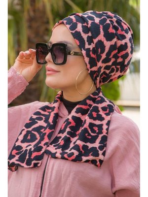 Desenli Krınkıl Atkılı Bone Siyah Gül Kurusu