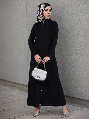 Siyah Sıfır Yaka Fermuarlı Ferace Siyah Sıfır Yaka Fermuarlı Ferace