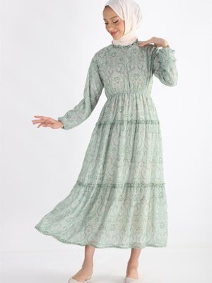 Desenli Şifon Elbise Desenli Şifon Elbise