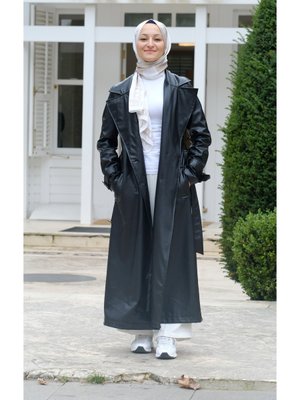 Deri Trenç Kemerli Astarlı