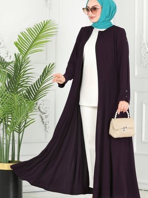 Mürdüm Önden Fermuarlı Krep Ferace