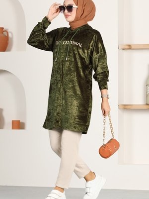 Haki Baskı Detaylı Kadife Tunik Haki Baskı Detaylı Kadife Tunik