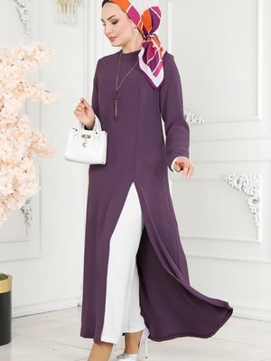 Koyu Lila & Ekru Yırtmaçlı Aerobin Takım Koyu Lila & Ekru Yırtmaçlı Aerobin Takım