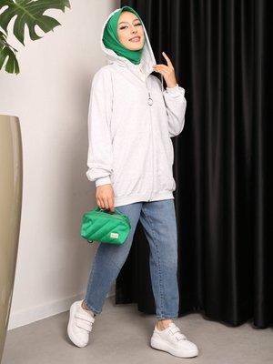 Gri Kanguru Cepli Fermuarlı Hırka Gri Kanguru Cepli Fermuarlı Hırka