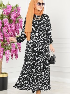 Siyah Damla Desen Helen Elbise