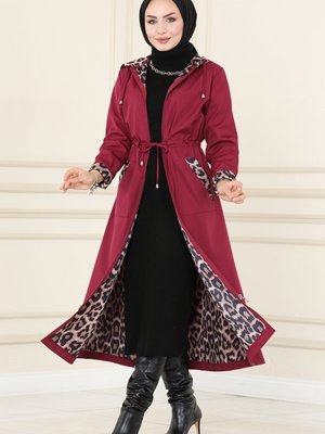 Mürdüm Leopar Desenli Trençkot Mürdüm Leopar Desenli Trençkot