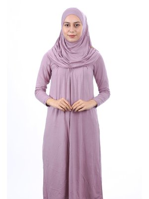 Yaş Kendinden Başörtülü Tek Parça Namaz Elbisesi Gül Kurusu Garson Boy